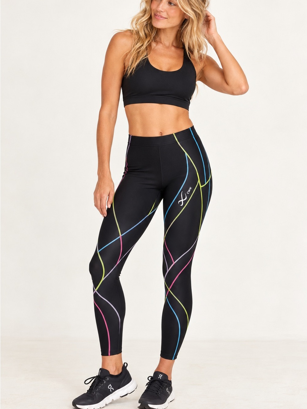 NWT CW-X Stabilyx Compression Tights Black Rainbow Size M 125809A